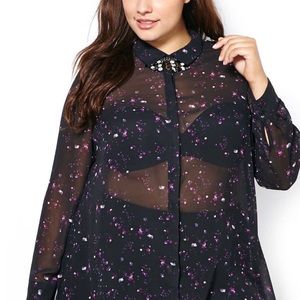 Pennington’s Abstract Floral Chiffon Blouse 1X